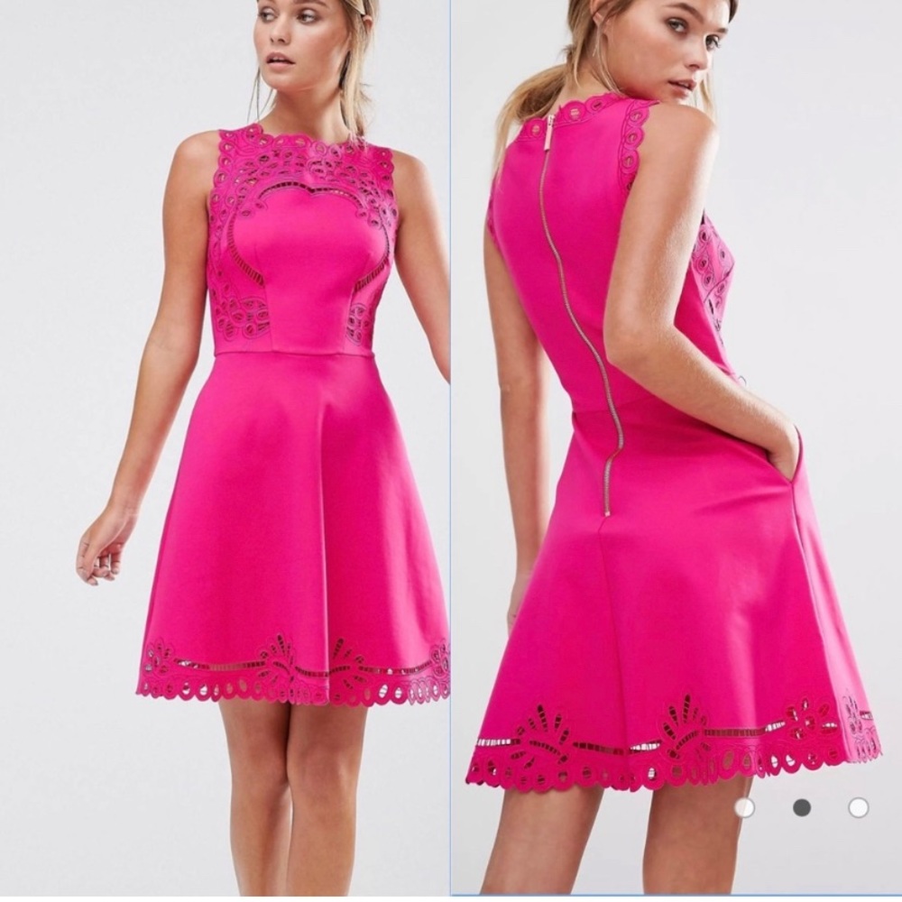 Ted Baker Verony Laser Cut Out Skater Dress NWT